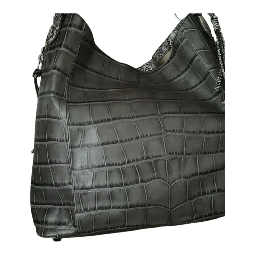 G.I.L.I. Gray Croc Embossed Genuine Leather Satchel Handbag